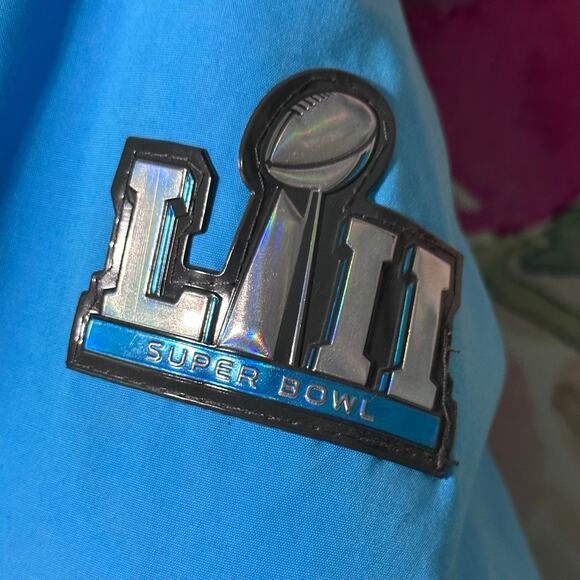 NFL Super Bowl LII Media Parka Blue Football Coat Size Large 2018 Fur Hooded - Picture 6 of 8